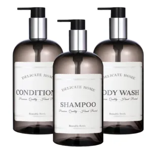 50 pcs refillable Shampoo and Conditioner Dispenser Shampoo Bottles with Pump Waterproof Labels Chic Shower Soap Dispenser