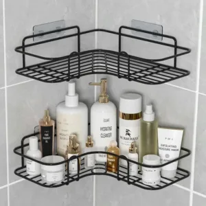 50pcs Bathroom Shelf Wall Mounted Corner Storage Shelves Shampoo Holder Cosmetic Rack Iron Shower Drain Basket Bathroom Organizer