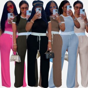 50pcs mixed color and sizes Autumn Winter Fashion Sports Style Two Piece Set Women Casual Long Sleeved Tshirt Drawstring(below price is for 50pcs)