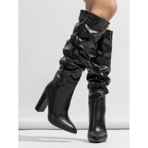 50pcs mixed colors Leica Size 35-42 White Leather Women Long Boots Autumn Chunky Heels Motorcycle Knee High Boots Gauze Botas(below price is for 50pcs)