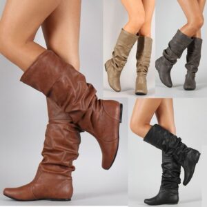 50pcs mixed color and sizes Mid-Calf Boots Women Flat Shoes Spring Autumn Women High Boots Long PU Leather Western Cowboy Boots Women Footwear(below price is for 50pcs)