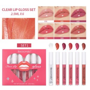 Clear Lip Gloss Set, containing six 2.5ml lip glosses in varying shades. (below price is for 50pcs)