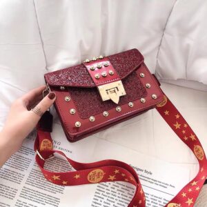 10pcs mixed color Fashion Crossbody Bags for Women Rivet Patent Leather Wide Shoulder Bag Woman Trend Sequin Multi-layer Small Square Female Bag(Below price is for 10pcs)