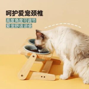 Ceramic dog and cat bowl with wooden stand adjustable angle food and water set suitable for cats and dogs(below price is for 5pcs)(Size 12.5 cm/300 ml)
