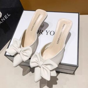 2022 New Design Summer Women Korean Point Head Bow-tied Thin-heeled Slip-on Fashion High-heeled slippers(below price is for 50pcs)sizes (35-41)