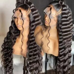1pc deep wave double drawn human hair wig 13*4 HD lace 40inch