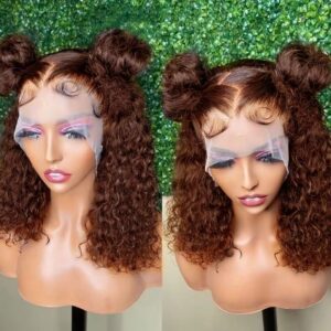 1pc Brazilian Human Hair 13*4Frontal Lace Cury Bob Brown 4# Wig (20inch)