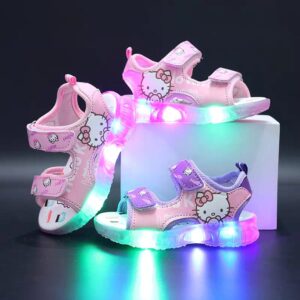 30pcs mixed color and sizes 21-30  Kitty 2024 Summer New Children's Casual Beach Shoes Girls Sandals LED Light Anti-alkali Kids Outdoor Shoes Cute(below price is 50pcs)