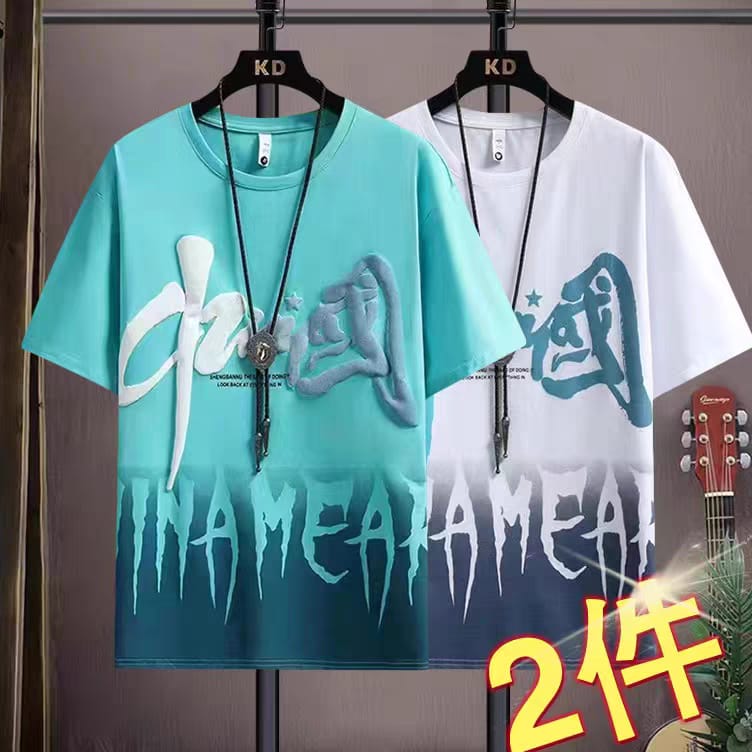 50pcs mixed color and sizes Korean Printed Short Sleeve T-shirt Men Street Fashion Casual T-shirt Breathable Men's Clothing Round Neck Sports T-shirt Summer(below price is 50pcs)