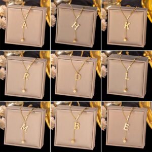 20pcs mixed latters  Trendy 2023 Stainless Steel Gold Color Heart Pendant Choker Necklace 18K Chain Bead Butterfly Necklace for Women Gift(below price is 20pcs)