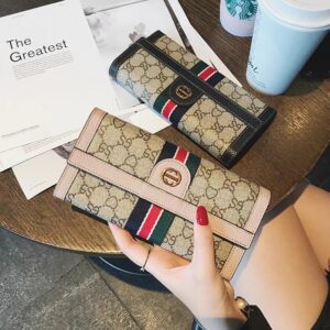 Women's Long Genuine Cow Leather + Canvas Luxury Wallet Large-capacity Purse Phone Handbag Card Holder(below price is for 5pcs)