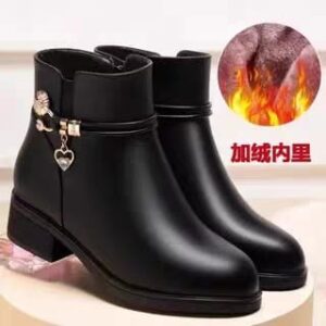50 Pairs Women's Casual Low Heel Leather Boots Pointed Toe Rubber Ankle Boots Black Red Spring(size 35 to 42)
