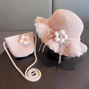 Summer Baby Flower Straw Hat With Handbag Bags 2pcs Set For Kids Little Girls Sun Cap Visor UV Protection Panama Hat gorras(below price is for 50 pcs)