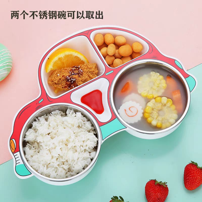 BEALIFE Stainless Steel Kids Tableware Spoon Fork Cartoon Shape Compartment Bowl Non-slide Thickened Cutlery for Kitchen, Pink, Spoon (below price is for 20 sets)