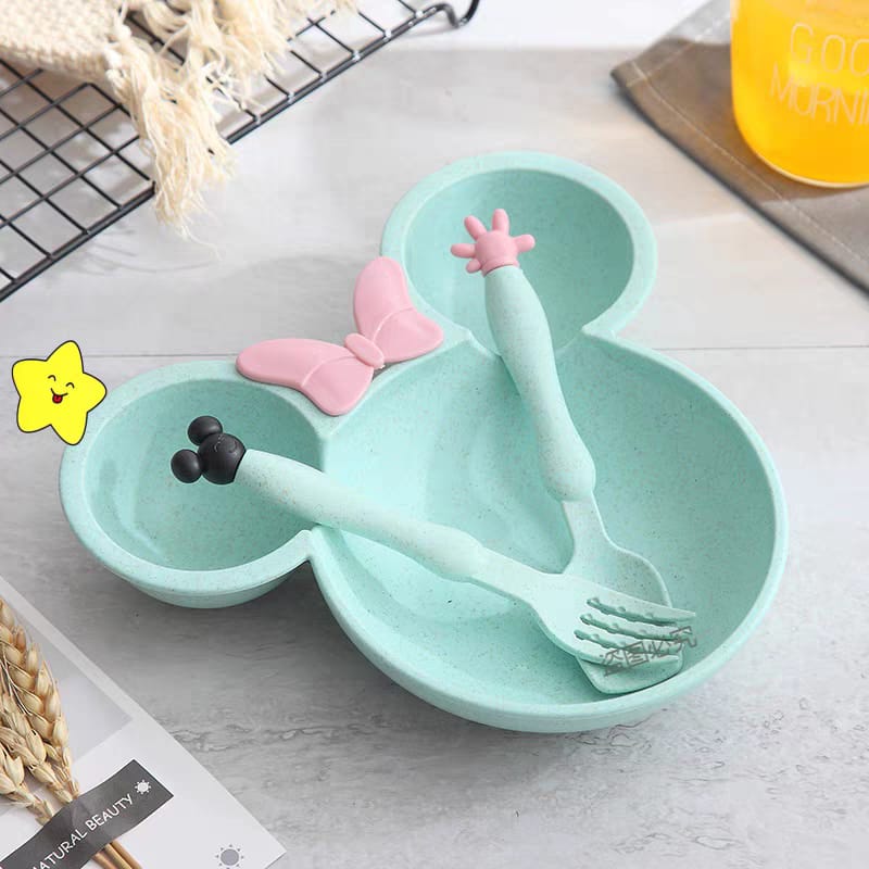 3 Pcs/Set Wheat Straw Children'S Tableware Set Kindergarten Baby Feeding Supplement Dinner Plate Bowl Spoon Fork (below price is for 50pcs)