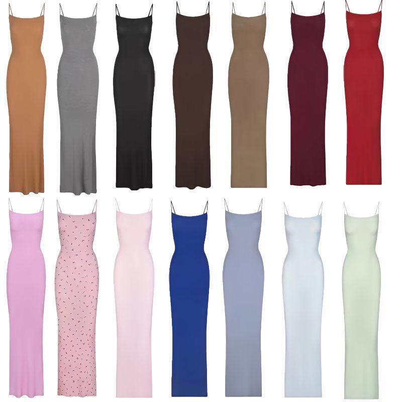 5pcs mixed color and sizes B SKIMS Black Soft Lounge Long Slip Dress For Women(below price is 5pcs)