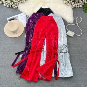 5pcs mixed color and sizes Street High Waist Tape Cross Flap Pocket Side Cargo Pants(below price is 5pcs)