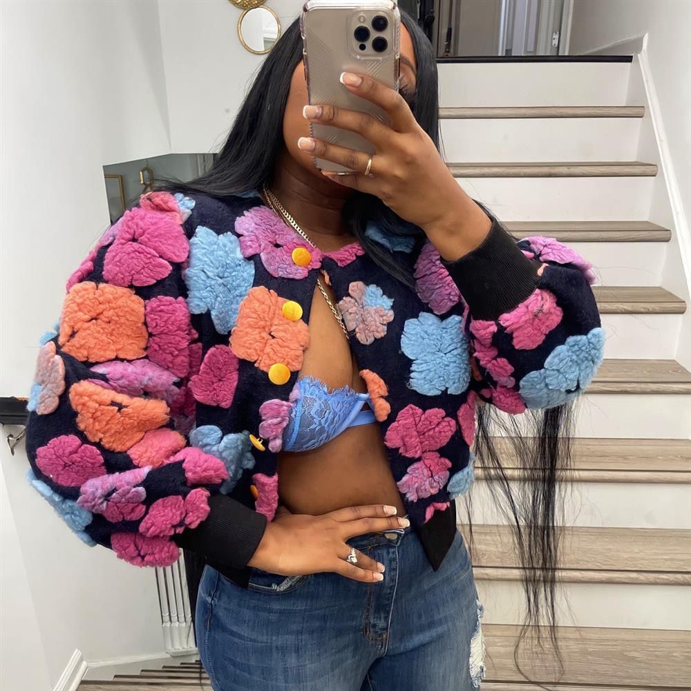 5pcs mixed color and sizes [Waq] Sweet Flower O Sleeve Wrap Cardigan Short Warm Light Gray Coat Autumn 2024 Winter (below price is 5pcs)