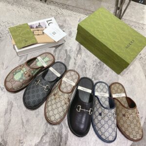 5pcs mixed color and sizes (36-44)Gucci Beige/Ebony GG Supreme Canvas Horsebit Flat Mules(below price is 5pcs)