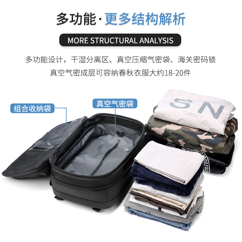 5pcs mixed color High Quality Fenjie new vacuum compression backpack men's backpack with dry wet separation anti-theft computer bag business leisure backpac(below price is 5pcs)