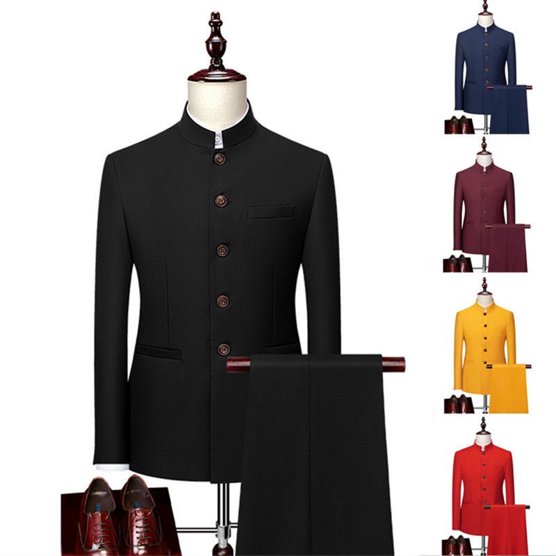 5pcs mixed color and sizes upto 7xl Men's Suit Chinese Style Solid Color Slim-fit Tang Suit(below price is 5pcs)