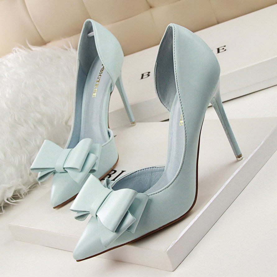 30pcs mixed color and sizes (34-43) Korean version sweet beauty shoes with thin heels, high heels, shallow mouth, pointed toe, satin, hollow back, bow, straight strap heels sandals(below price is 30pcs)