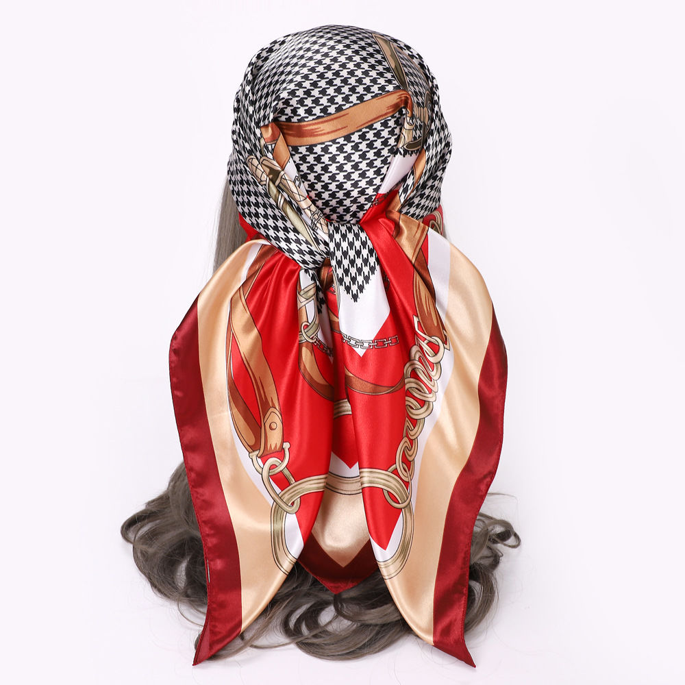 100pcs mixed color 2024 Spring and Autumn New 90CM Simulation Silk Printed Large Square Scarf Women's All-match Scarf Shawl Summer Sunscreen Headscarf(below price is 100pcs)