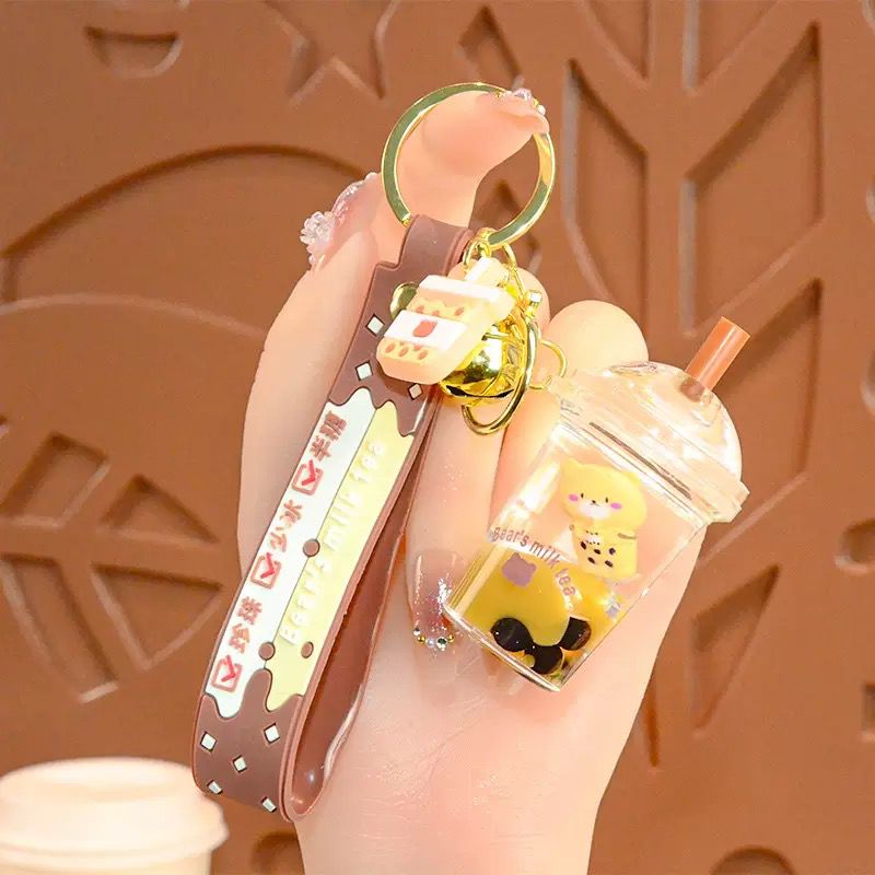 100set mixed coolor Cartoon Liquid Pearl Milk Tea Bear Acrylic Keychain(below price is 100set)