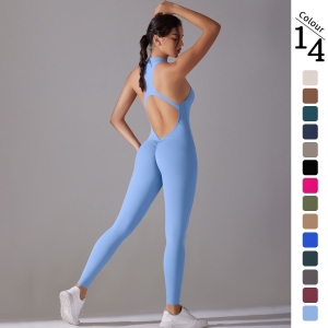 30pcs mixed color and sizes Female one-piece yoga wear peach hip lift beauty back outdoor running tight sports quick drying Fitness Wear(below price is 30pcs)
