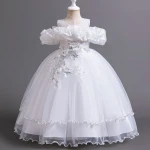 10pcs mixed color and sizes Children's high-end dress off-shoulder puffy yarn princess dress little girl's wedding dress banquet piano performance dress (below price is 10pcs)