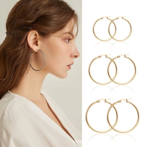 100pcs mixed color Casual 2mm Stainless Steel Large Earrings, a Pair of Exaggerated Titanium Steel Rust Steel Women's Large Earrings Fashionable