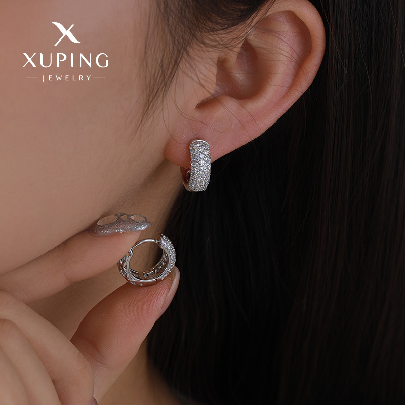Xuping Jewelry Cross-Border European and American Hip-Hop Diamond Earrings Hoop Round Earrings Korean trending style,