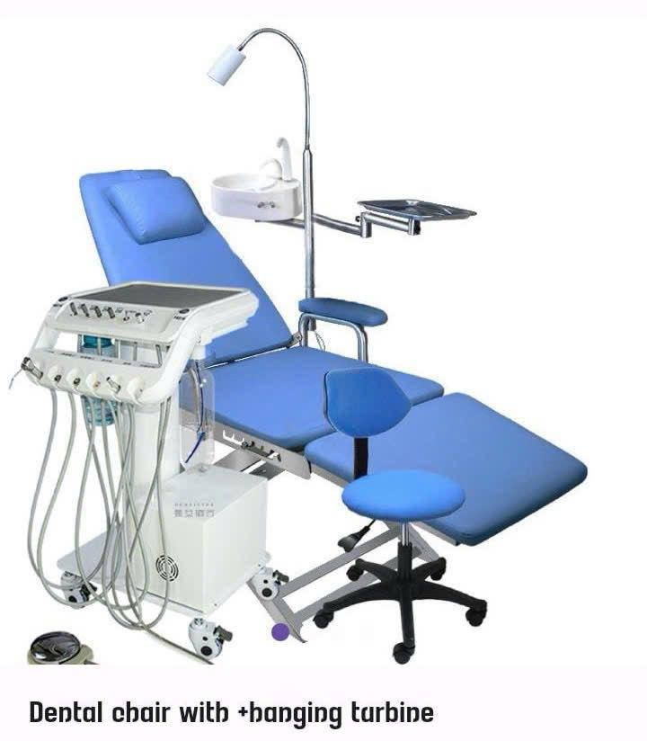 Dental chair with hanging turbine