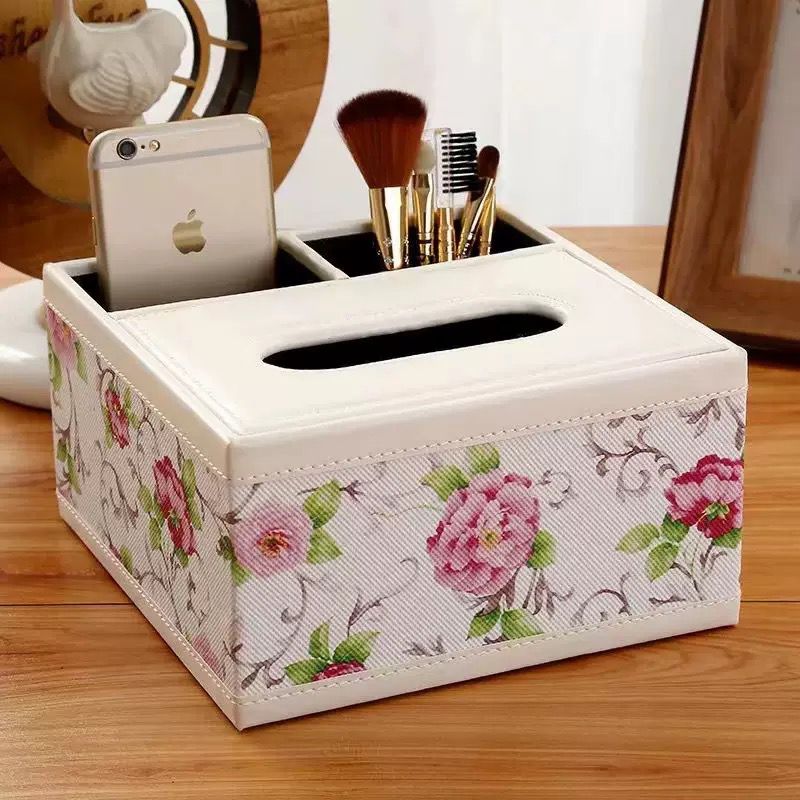 Multifunctional Leather Storage Tissue Box Office Desk ... min order 100 pcs
