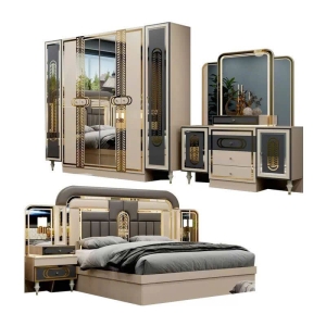 Turkish Style Luxury Wood Bedroom Sets Double Upholstered Bed Room Modern Wooden Frame Full King Size Home Bedroom Furniture