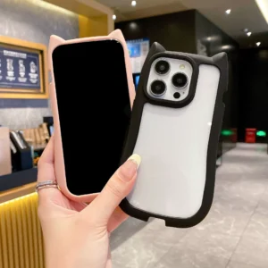 Cat Ear Border Phone Case for iPhone 15/16/17 Pro - Acrylic + Silicone